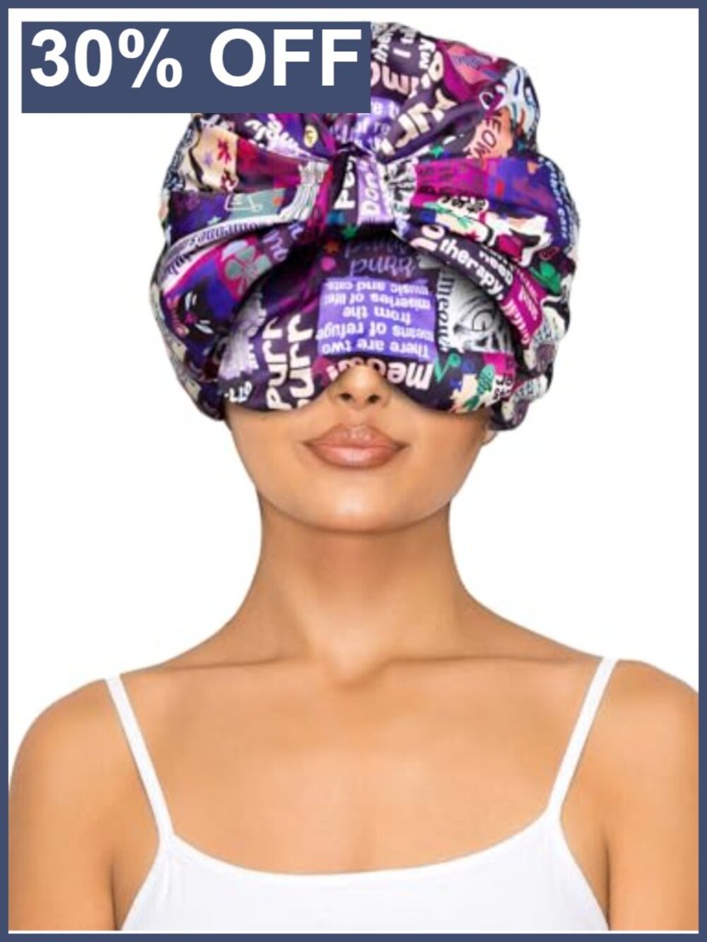 Double Layer Satin Bonnet with Eye Mask Adjustable Turban Sleep Cap Hair Wrap